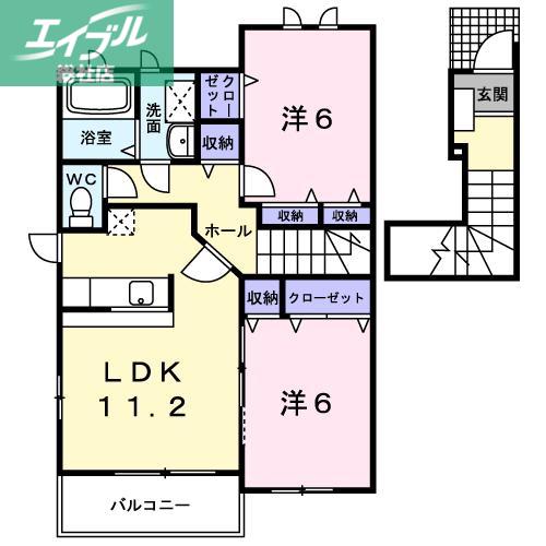 RIVERSIDE東祥B(2LDK/2階)の間取り写真