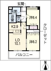 レヴィインリバー(2LDK/1階)の間取り写真
