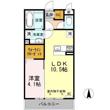 グランコンフォート B(1LDK/2階)の間取り写真
