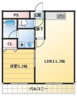 サウスコート(1LDK/8階)の間取り写真