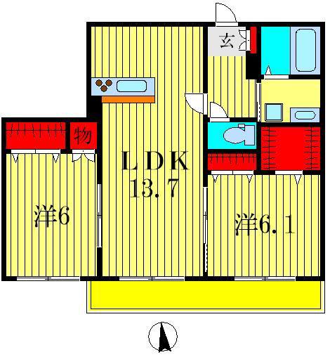 ショコラブランI(2LDK/1階)の間取り写真