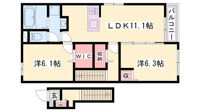 サンセールVIII A(2LDK/2階)の間取り写真