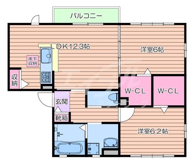 ラシーネ山田東 B棟(2LDK/2階)の間取り写真