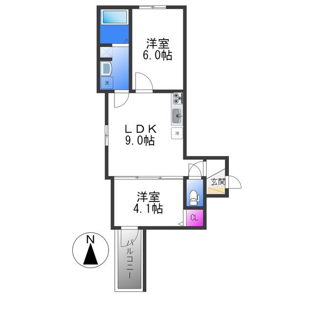 ルミエール若江岩田(2DK/1階)の間取り写真