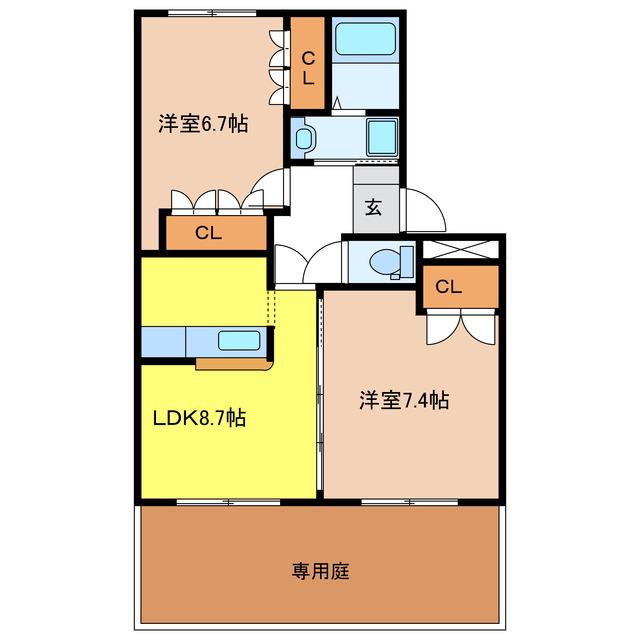 パジェール花水木(2LDK/1階)の間取り写真