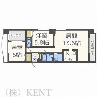 フレックス円山(2LDK/3階)の間取り写真