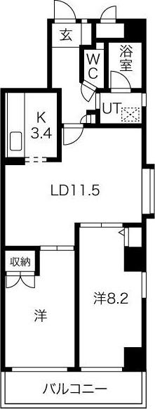 エクレール鶴舞(2LDK/11階)の間取り写真