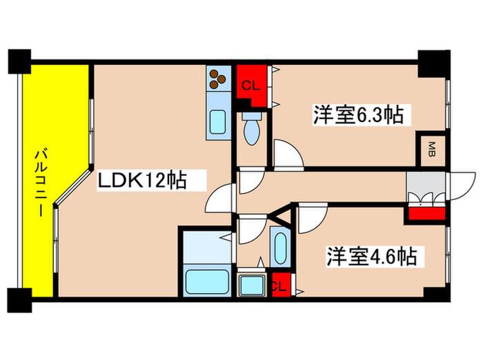 LANAI GARDEN SHINYURI イースト(2LDK/6階)の間取り写真