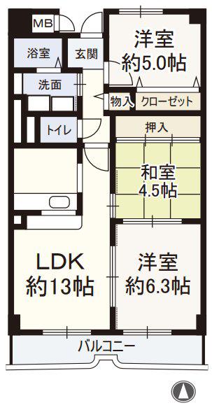 フローラルコート橘(3LDK/2階)の間取り写真