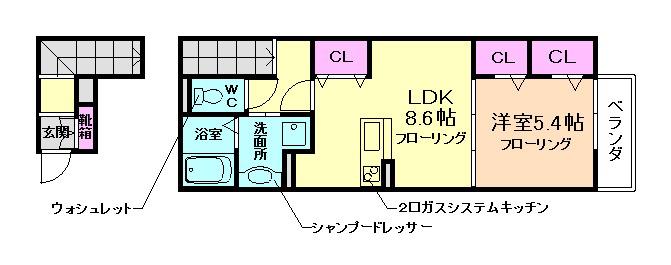 シャルムウエスト(1LDK/2階)の間取り写真