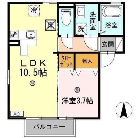 エクセレントヴィラD(1LDK/1階)の間取り写真