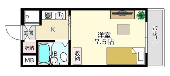 ジョイフル塚口(1K/3階)の間取り写真