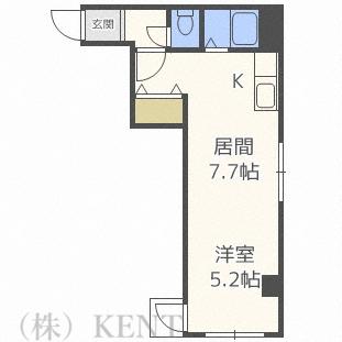 パークヒルズ中央K(1DK/1階)の間取り写真
