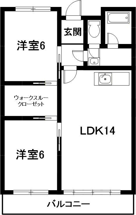 ハイツリバーサイド(2LDK/6階)の間取り写真