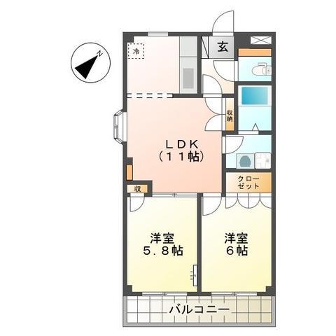 クレストールせいら(2LDK/2階)の間取り写真