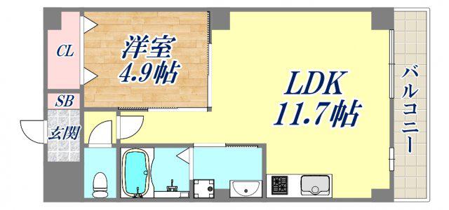 ダイワール立花(1LDK/4階)の間取り写真