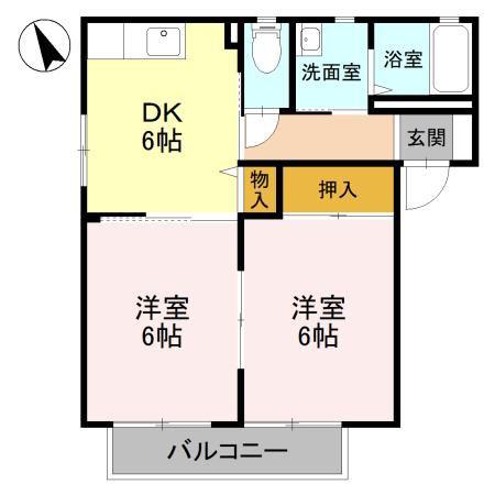 サニーコートA(2DK/2階)の間取り写真