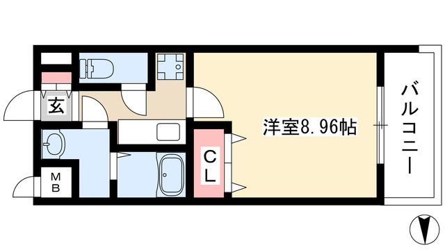 パークアベニューティリェツ(1K/1階)の間取り写真