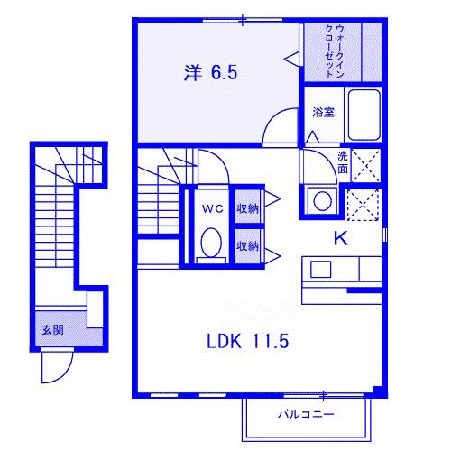 プレイン上峰I(1LDK/2階)の間取り写真
