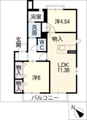 ロイヤルプラムガーデンD棟(2LDK/2階)の間取り写真