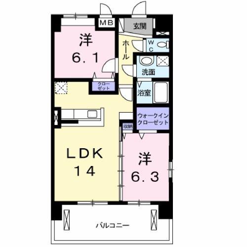 スイーツファクトリー深沢(2LDK/6階)の間取り写真