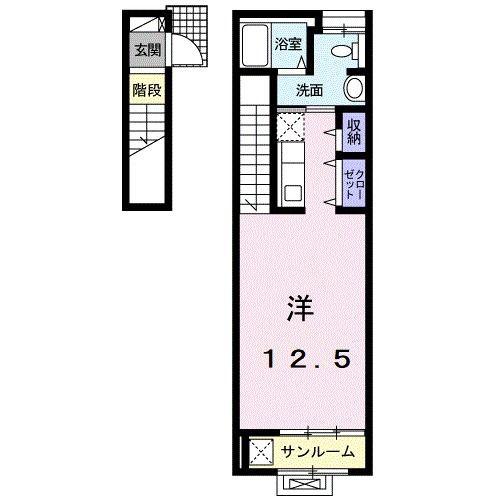 ガーデンハウスM C(ワンルーム/2階)の間取り写真