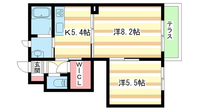 ラフィーネ三室三番館B(2DK/1階)の間取り写真