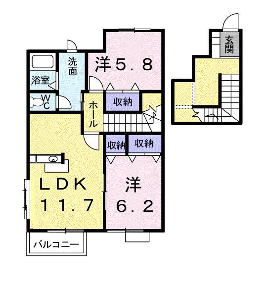 チャオ新井(2LDK/2階)の間取り写真