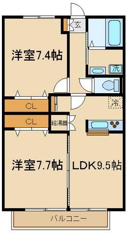 プレジール(2DK/1階)の間取り写真