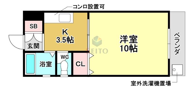 コーポラスウカワ(1K/1階)の間取り写真