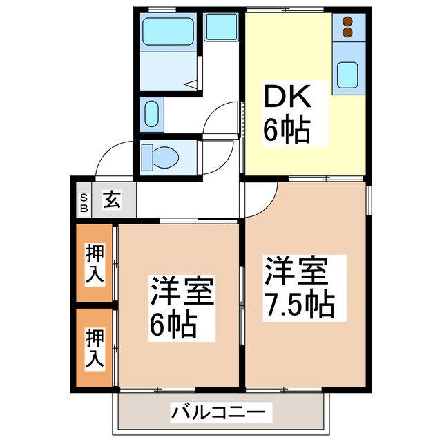 ファミール広田B棟(2DK/2階)の間取り写真