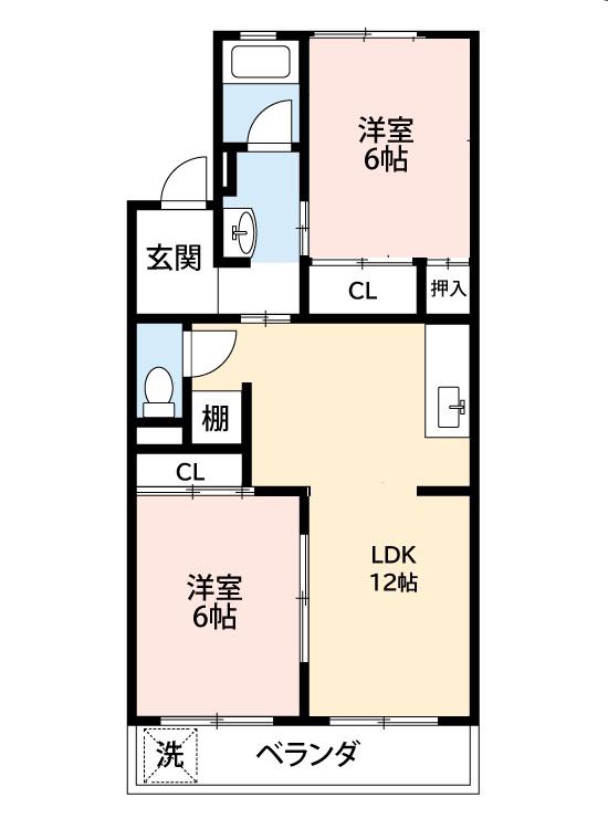 雁ヶ音マンション(2LDK/2階)の間取り写真