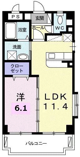 グラース サワ(1LDK/3階)の間取り写真