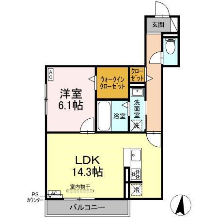 D-HILLS原島町(1LDK/3階)の間取り写真