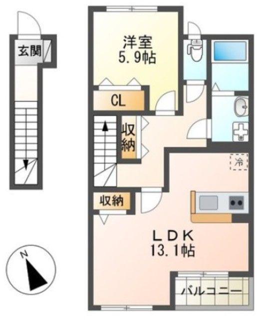 ROSE TERRACE(1LDK/2階)の間取り写真