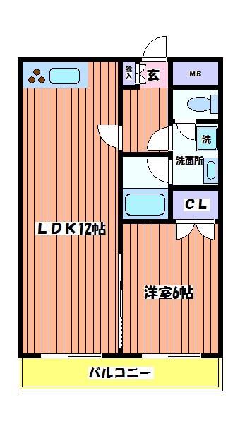 ホワイトヴィラ立川(1LDK/2階)の間取り写真