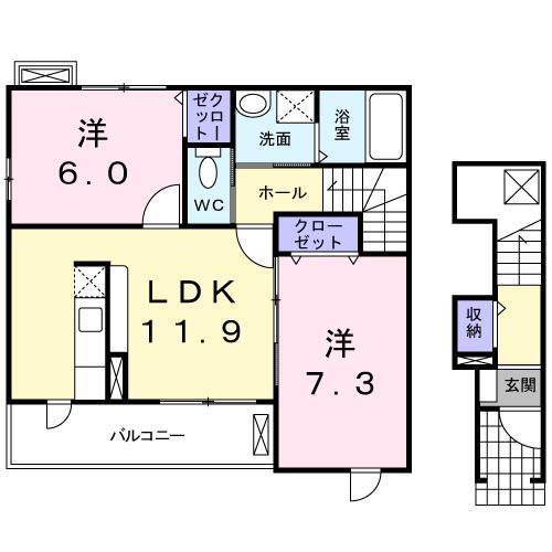 ソフィア(1LDK/2階)の間取り写真