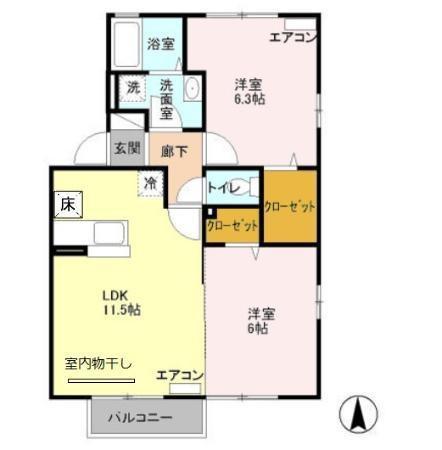 ル・ヴェールB(2LDK/1階)の間取り写真