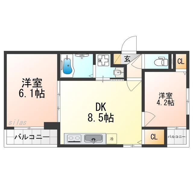 THE RESIDENCE 大庄西町(2LDK/1階)の間取り写真