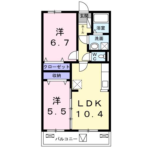 オリュザK(2LDK/3階)の間取り写真