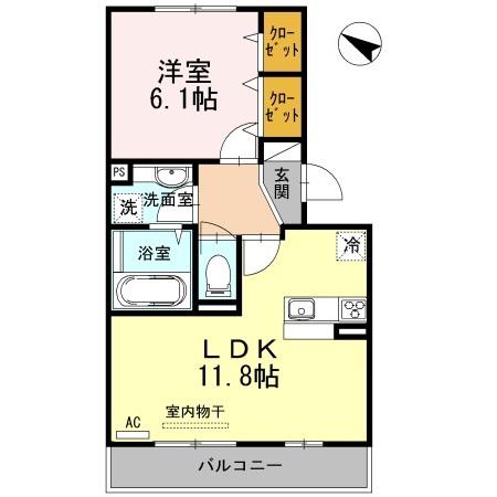グランソレイユ南多聞台(1LDK/2階)の間取り写真