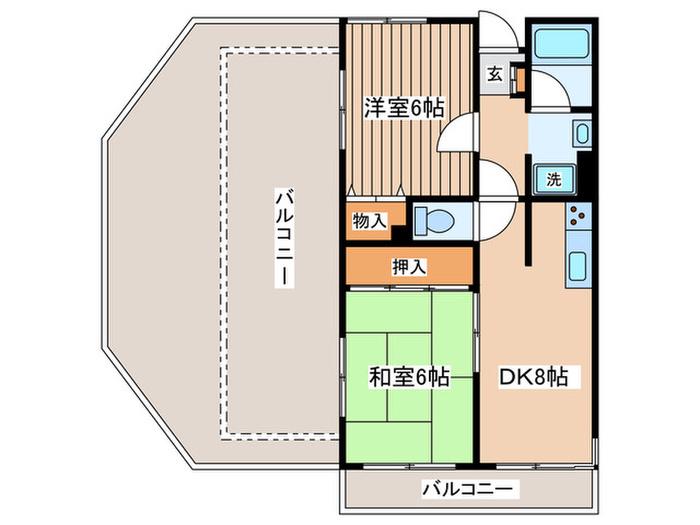 ドゥエル研(2DK/4階)の間取り写真