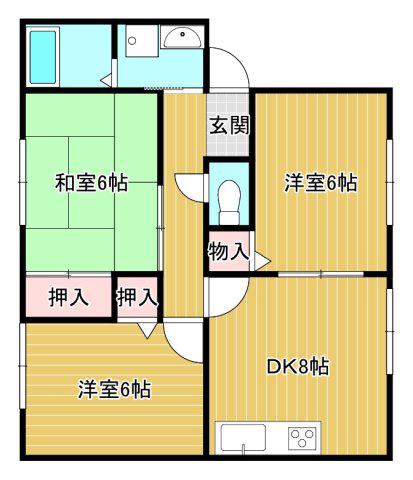 コーポ大川(3DK/2階)の間取り写真