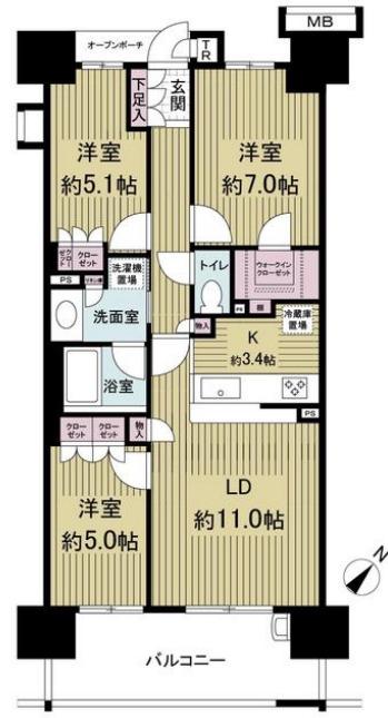 東京フロントコート A(3LDK/11階)の間取り写真