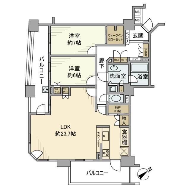 中落合パークホームズ(2LDK/6階)の間取り写真
