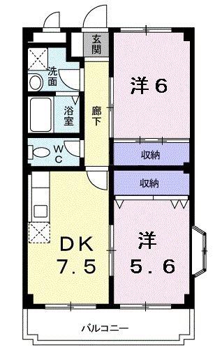 スクエアガーデン(2DK/3階)の間取り写真