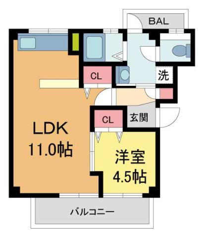 VIEWTERRACE売布II(1LDK/2階)の間取り写真