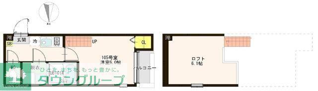 GOLAI薬師堂(1K/1階)の間取り写真