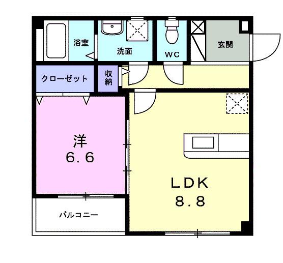 オアシス(1DK/2階)の間取り写真