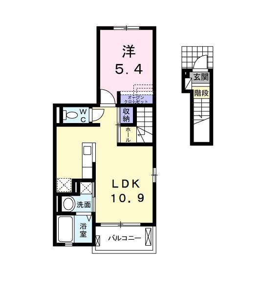 グランパール不動ヶ岡II(1LDK/2階)の間取り写真